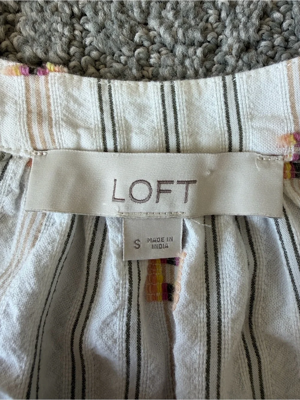 Loft Boho Puff Sleeve Stripe Aztec Blouse Size Small 100% Cotton Top